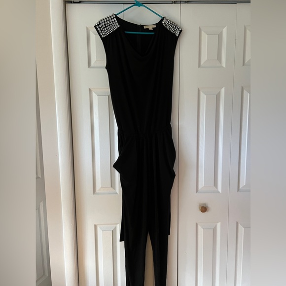 Michael Kors Black Romper with Rhinestone Stud Shoulder Detail. Size medium - Picture 2 of 7